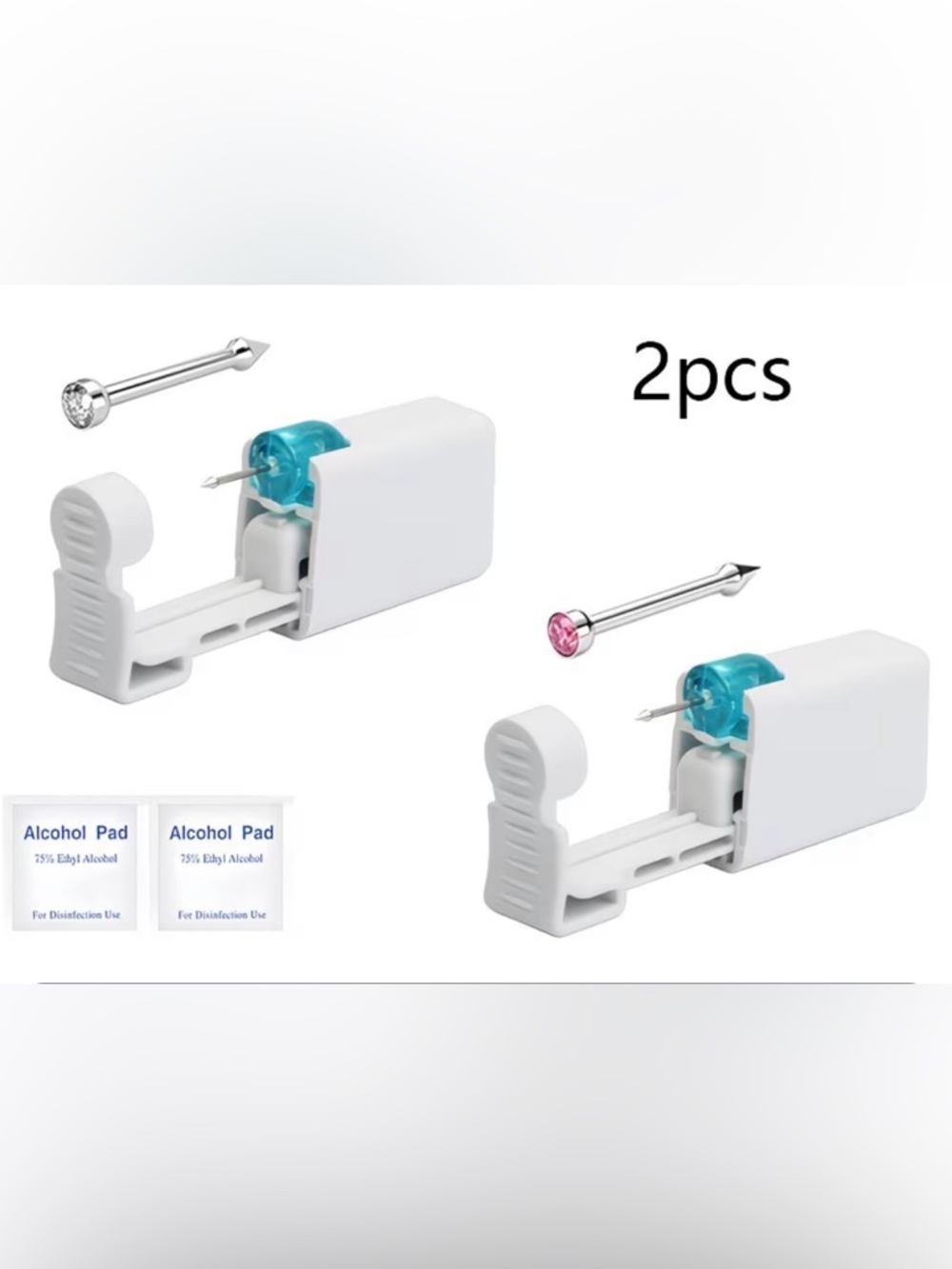 2-Pack White nostril Piercing Guns with  Studs